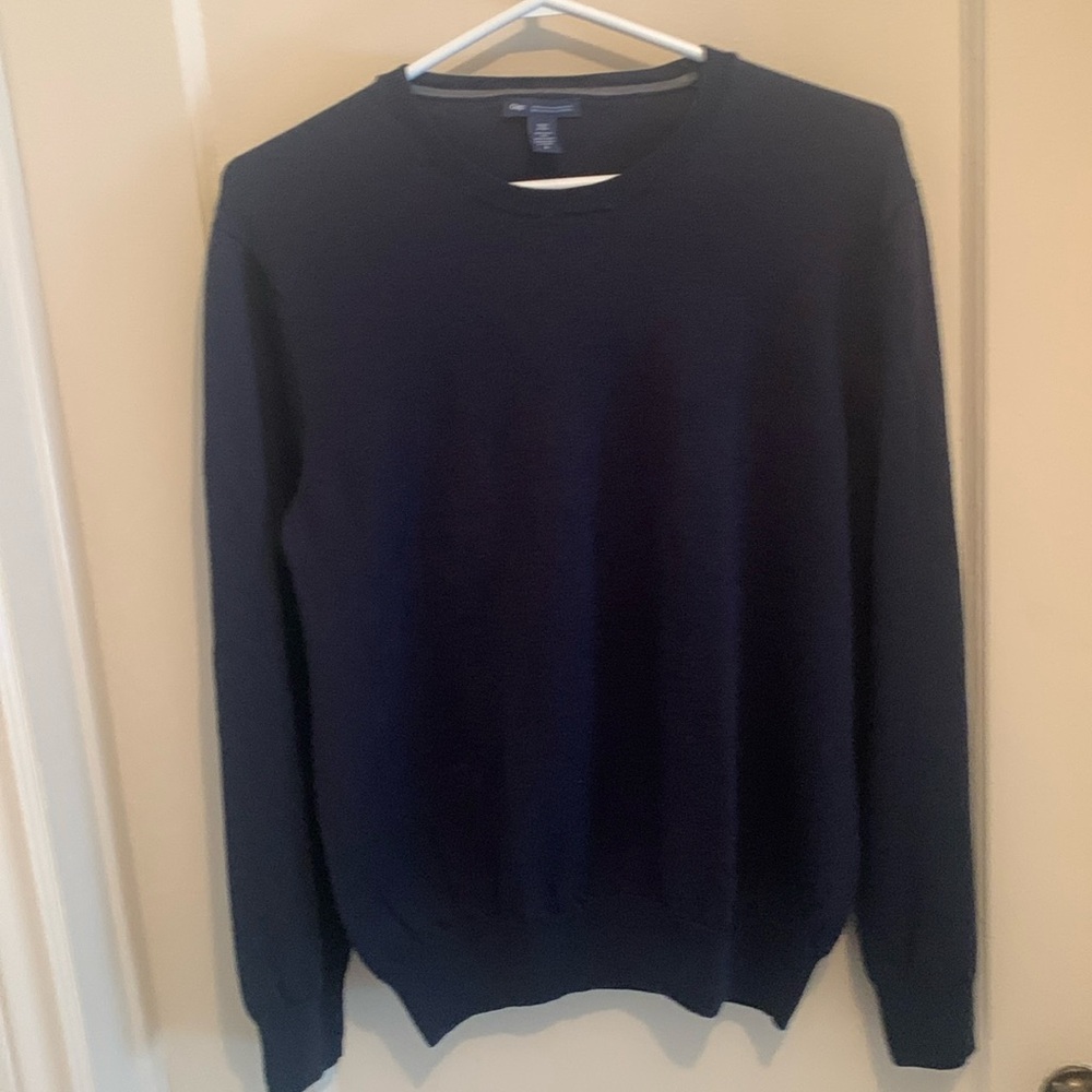 Stunning Dark Blue GAP 100% Extra Fine Merino Wool Crewneck Sweater SZ Large🔥